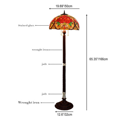 Tiffany Creative Stained Glass Jade Rose Decorated 3-Light Standing Floor Lamp