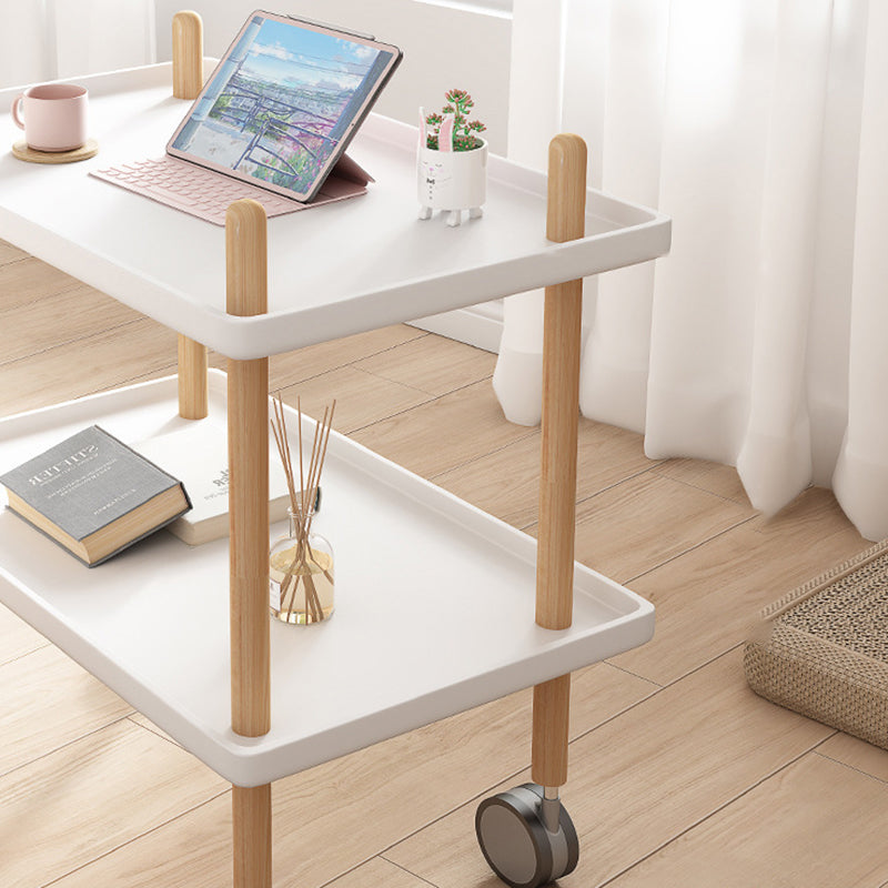 Table basse moderne minimaliste carrée en PP avec plateau en bois massif et métal à 2 étagères pour salon 