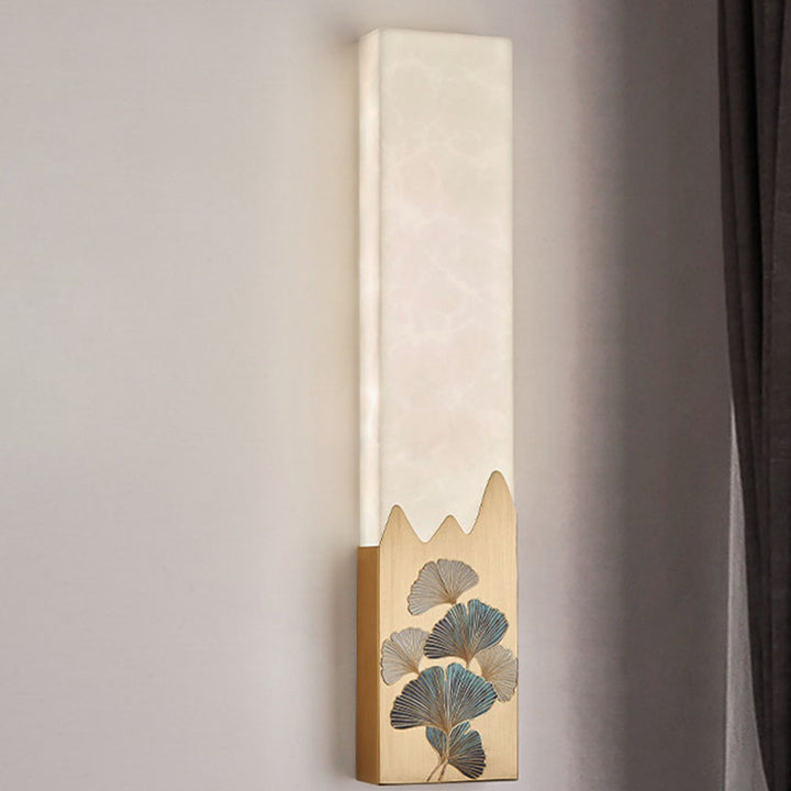 Applique murale LED rectangulaire en marbre chinois traditionnel tout-cuivre pour chambre à coucher 