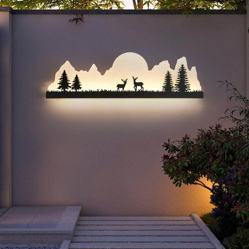 Traditional Chinese Iron Acrylic Landscape Painting Outside LED Wall Sconce Lamp For Garden
