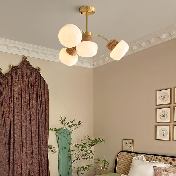 Lustre cylindrique à 4/6 lumières en verre minimaliste japonais avec tissage en rotin 