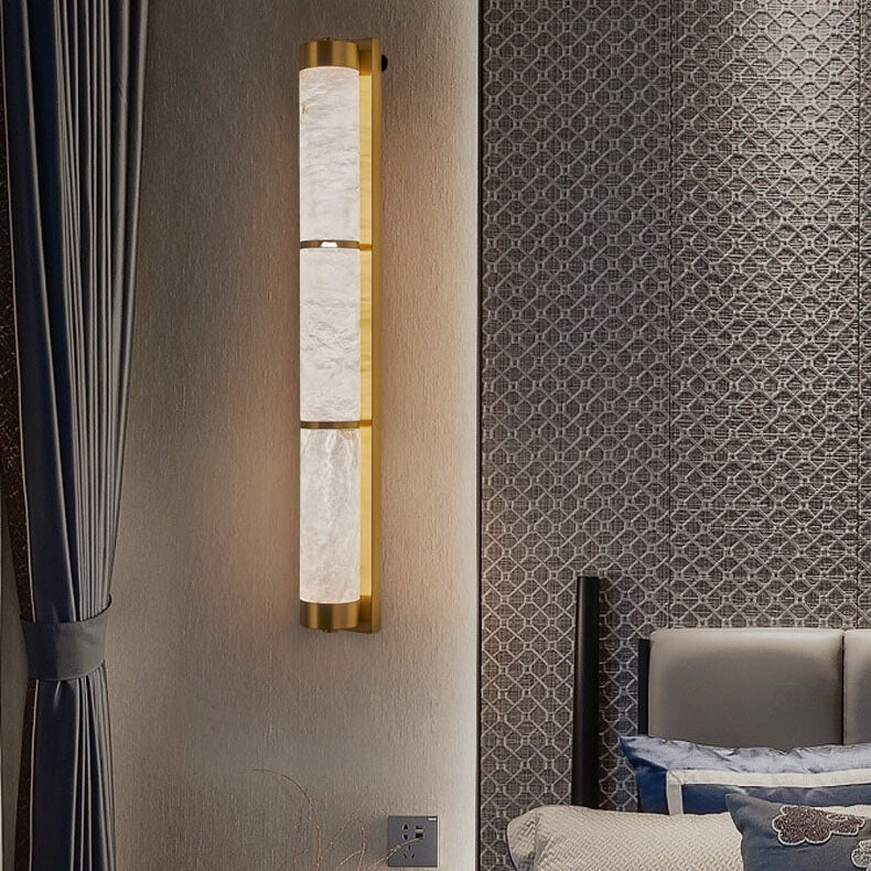 Applique murale LED en marbre à colonne en cuivre pleine lumière moderne 