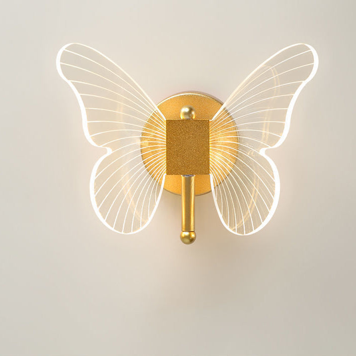 Lámpara de pared LED de hierro acrílico en forma de mariposa creativa contemporánea para dormitorio 