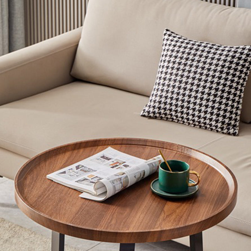 Contemporary Nordic Round Iron MDF Coffee Table 2-Tier For Living Room