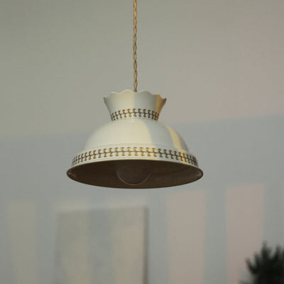 Lámpara colgante de 1 luz con forma de cuenco de cerámica impresa en latón japonés tradicional para sala de estar 