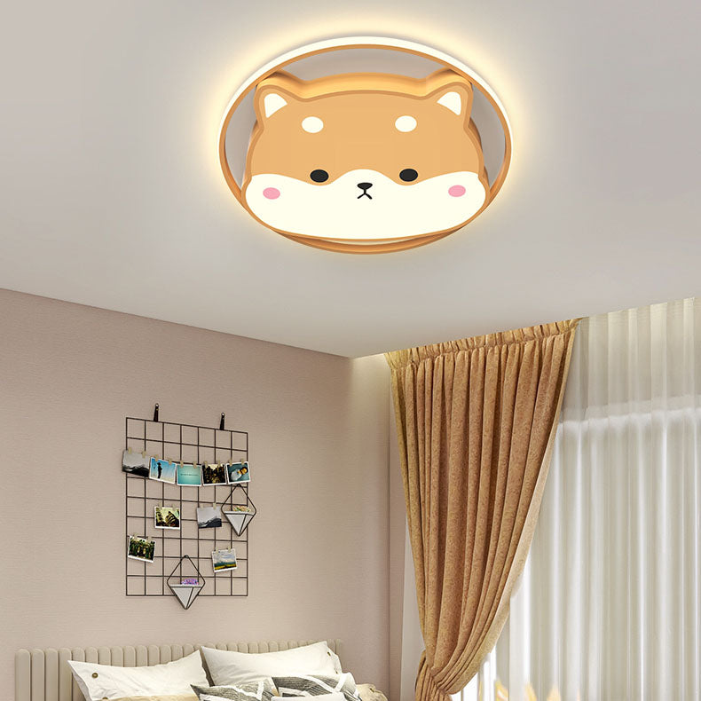 Luz de techo LED montada al ras acrílica para niños con diseño contemporáneo y creativo de Shiba Inu para dormitorio 