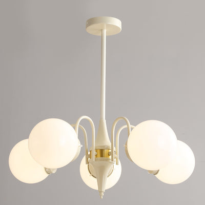 Lustre contemporain rétro à branches courbées avec tige ronde et boules en fer et verre 3/5 lumières pour salon 