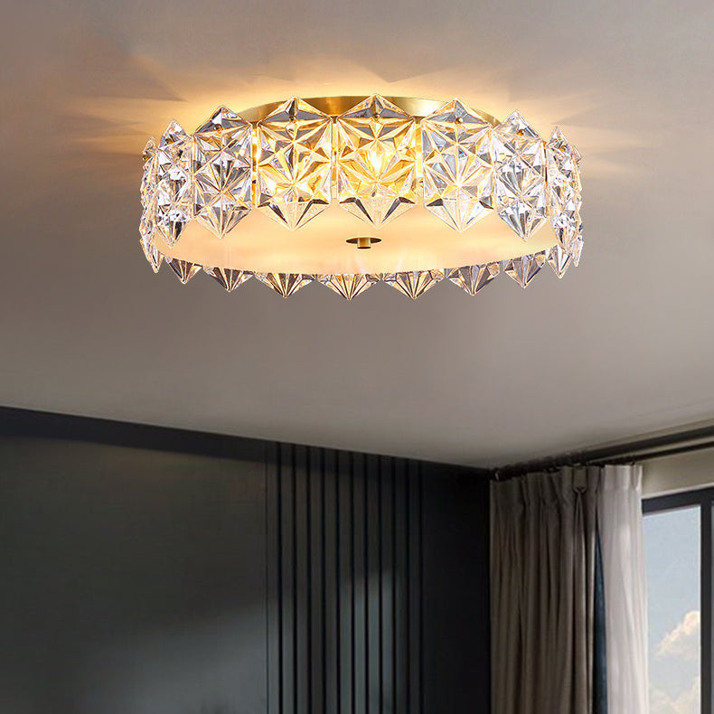 Plafonnier moderne minimaliste rond en cristal et cuivre complet à 4/6 lumières pour salon 