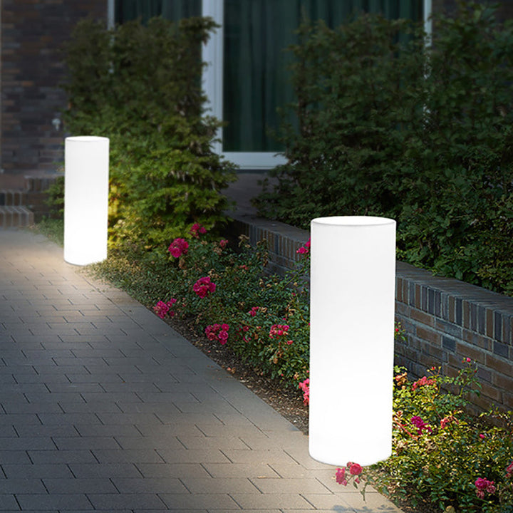 Lampe de jardin moderne minimaliste solaire étanche à LED PE en forme de cylindre avec fiche de sol 