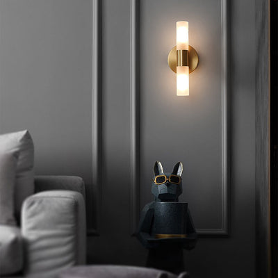 Zeitgenössische nordische Kupfer Acryl Zylinder Ball 1/2/4 Licht Wandleuchte Lampe für Wohnzimmer 