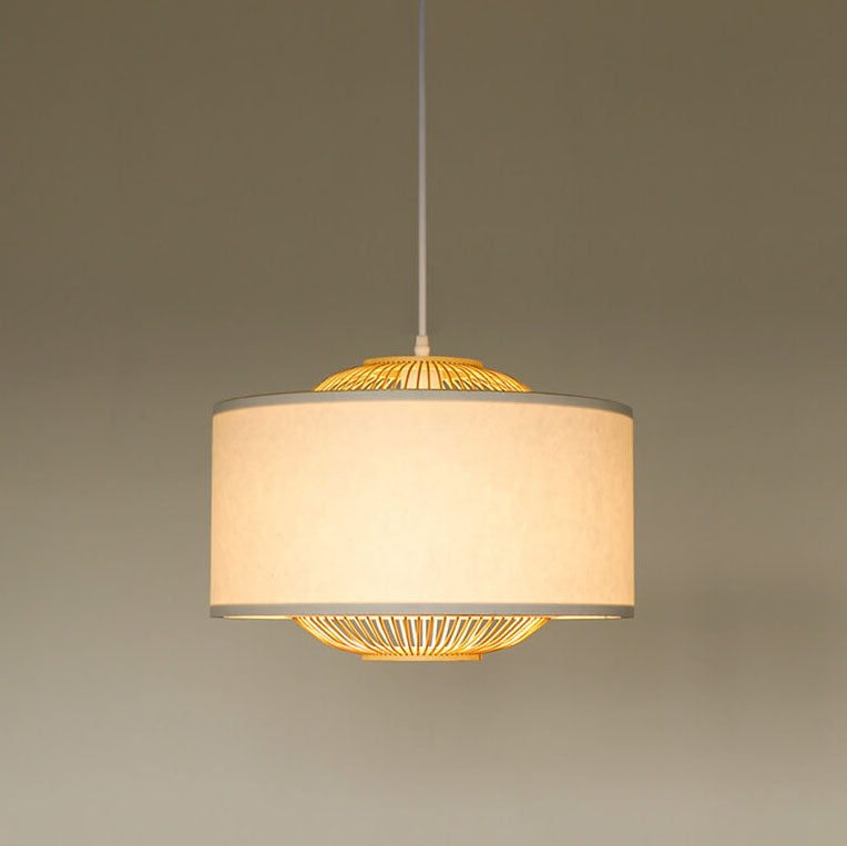 Contemporary Scandinavian Zen Bamboo Weaving Parchment Drum 1-Light Pendant Light for Living Room