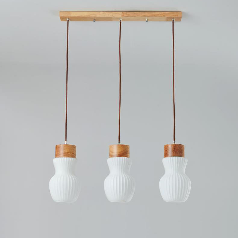 Pantalla de botella de vidrio con costillas de madera tradicional japonesa 1/3 luces lámpara colgante para la sala de estar 