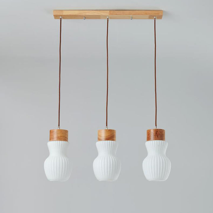 Pantalla de botella de vidrio con costillas de madera tradicional japonesa 1/3 luces lámpara colgante para la sala de estar 