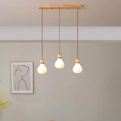 Traditional Japanese Wood Glass Ball 1/2/3-Light Island Light Chandelier For Living Room