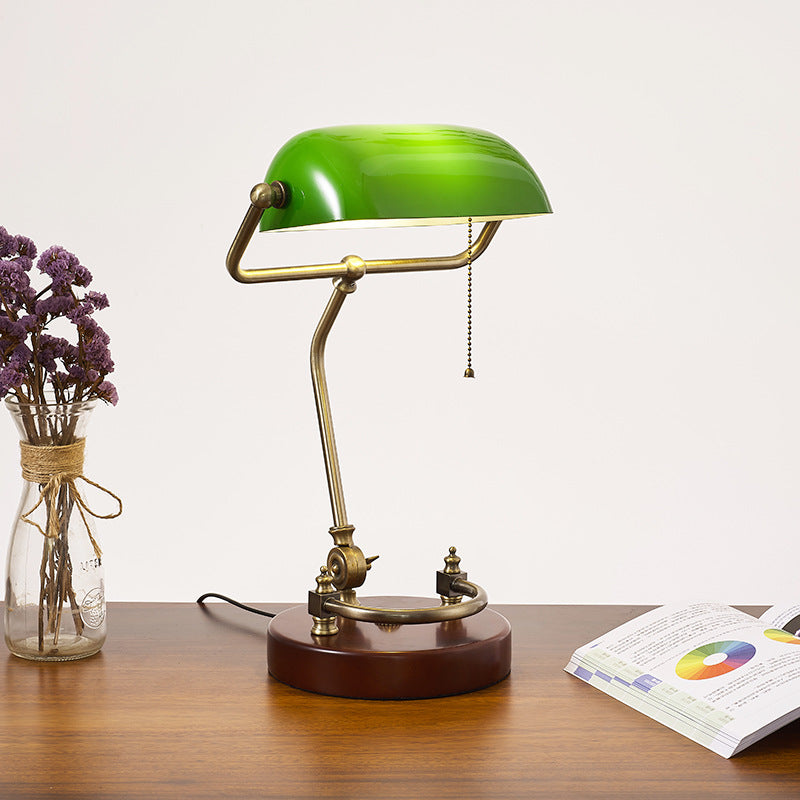 Lámpara de mesa de 1 luz con base de madera maciza y vidrio curvado vintage tradicional para estudio 