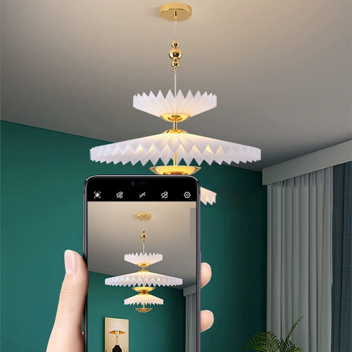 Moderne Art Deco Plissee Runde Acryl Eisen LED Kronleuchter Für Wohnzimmer 