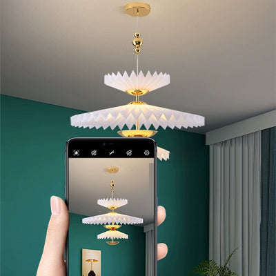 Modern Art Deco Pleated Round Acrylic Iron LED Chandelier For Living Room