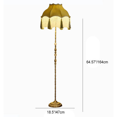 Traditional Vintage Brass Umbrella Tassels 1-Light Standing Floor Lamp For Living Room