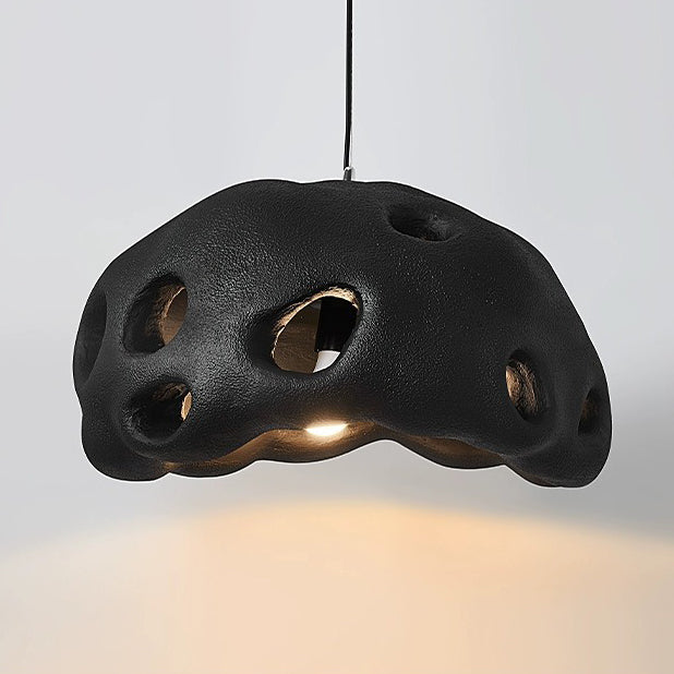 Suspension Luminaire Rond Japonais Traditionnel en Résine Creuse à 1 Lumière pour Salon 