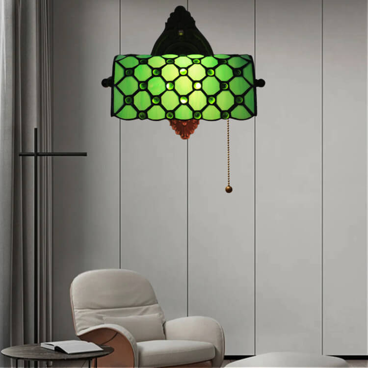 Tiffany Lucite Beads Stained Glass 1-Light Wall Sconce Lamp