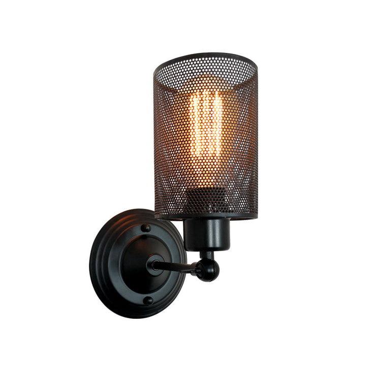 Traditionelle Bauernhaus Eisen Mesh Zylinder 1-Licht Wandleuchte Lampe für Wohnzimmer 