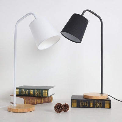 Contemporary Nordic Cylinder Fabric Shade Wooden Base 1-Light Table Lamp For Study