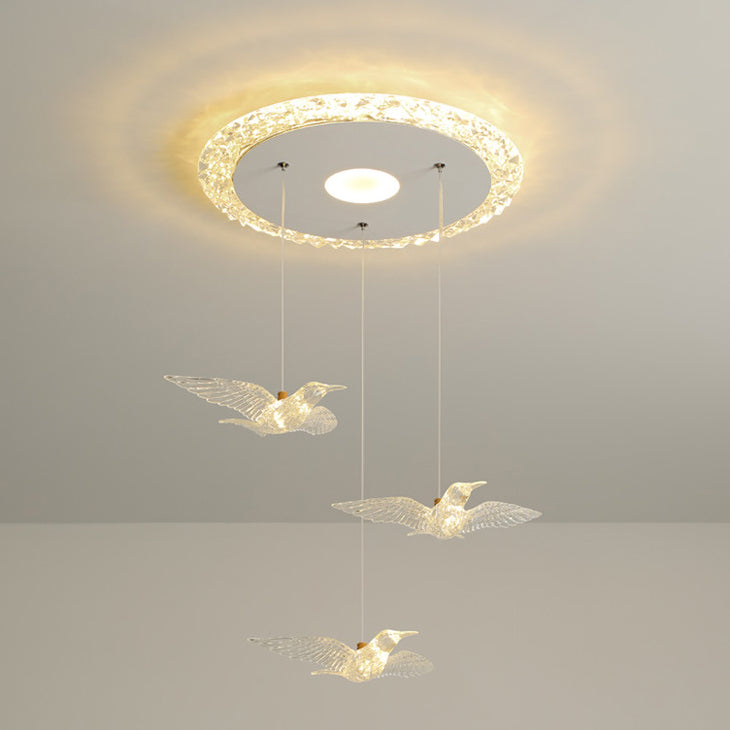 Moderno lujo tres pájaros hierro acrílico LED candelabro para dormitorio 