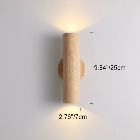 Applique murale LED en bois de caoutchouc cylindrique japonais traditionnel pour chambre à coucher 