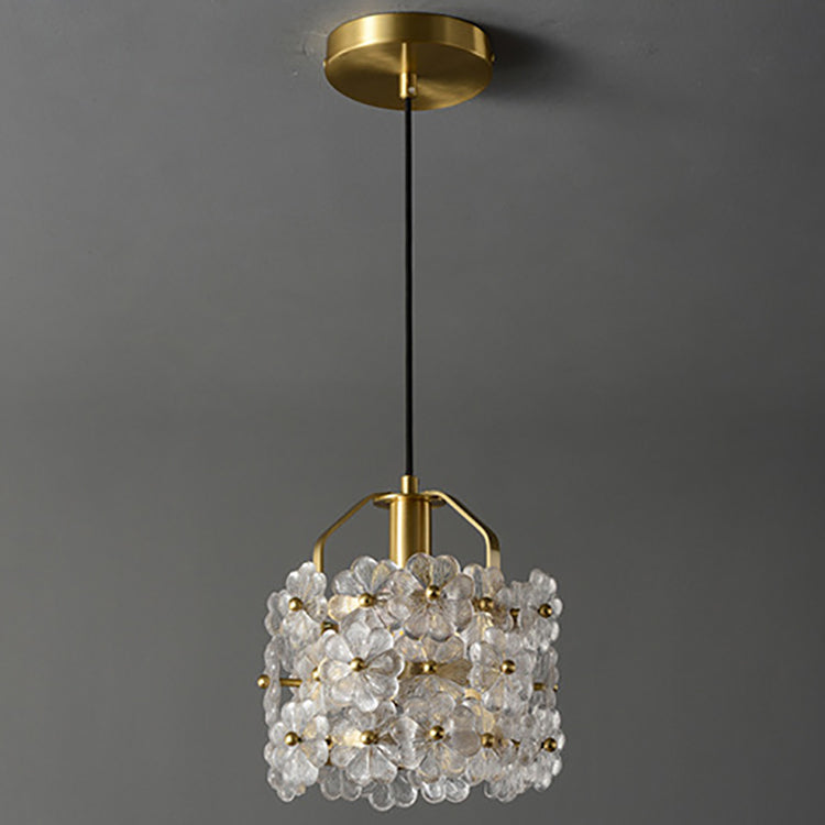 Suspension à 1 lumière avec matériel en cristal rond à pétales de fleurs traditionnelles françaises pour chambre 