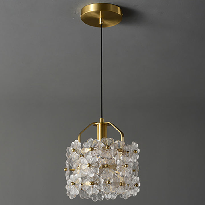 Suspension à 1 lumière avec matériel en cristal rond à pétales de fleurs traditionnelles françaises pour chambre 