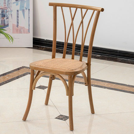 Traditional Vintage Round Rectangular Crossover Toona Wood Faux Rattan Weaving Dining Chair Backrest For Dining Room