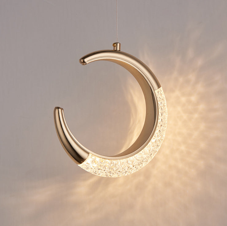 Contemporary Scandinavian Moon Circle Alloy PMMA LED Pendant Light For Bedroom