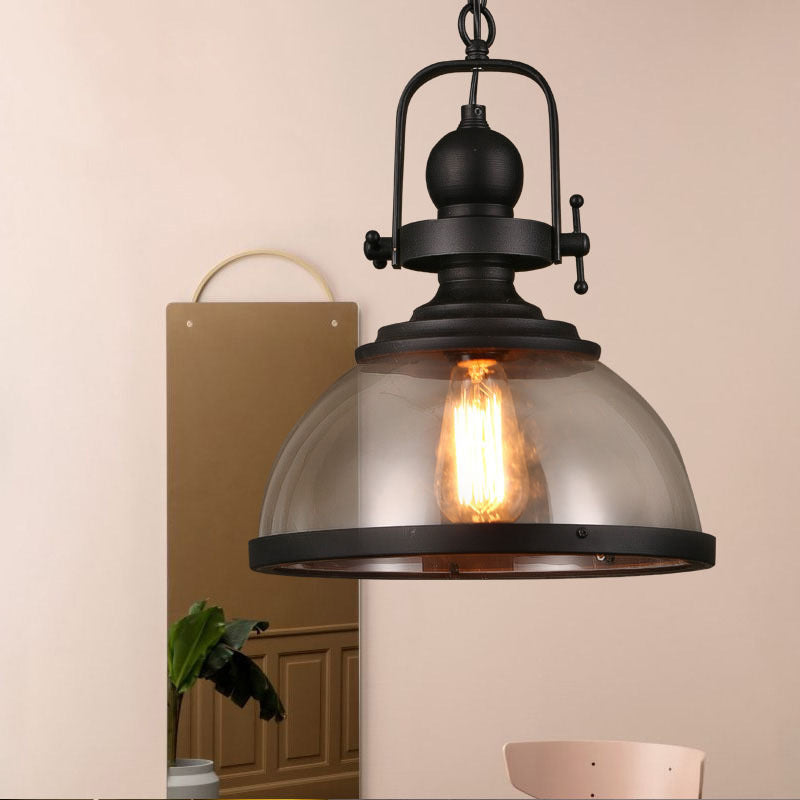 Zeitgenössische industrielle Kuppel Eisen Glas 1-Licht Pendelleuchte für Wohnzimmer 