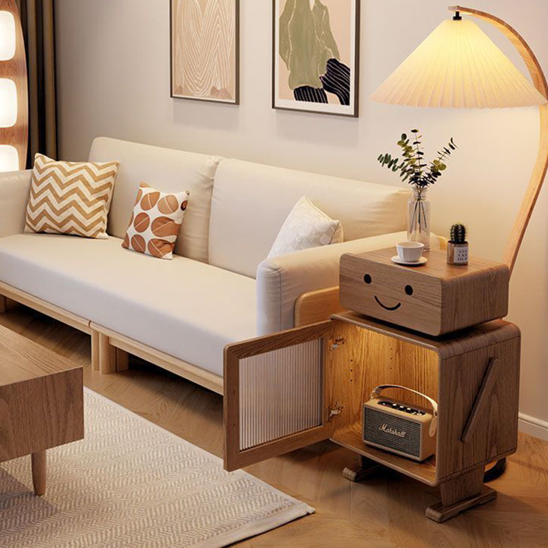 Table de nuit contemporaine carrée en bois de caoutchouc avec verre et métal à 2 tiroirs pour chambre 