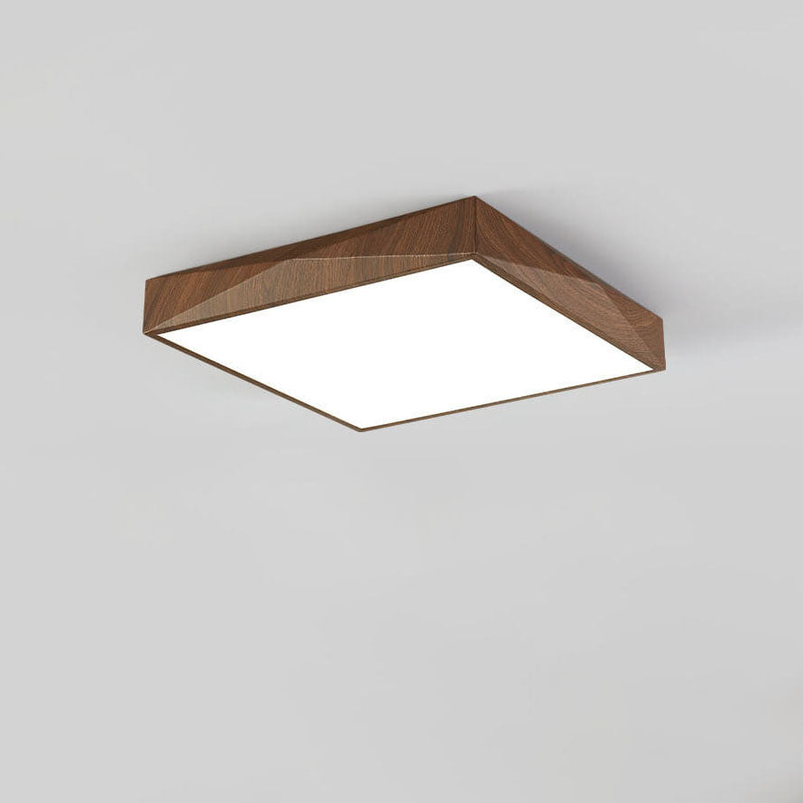 Modern Minimalist Wood Grain Iron Acrylic Square Geometry LED Flush Mount Ceiling Light for Living Room
