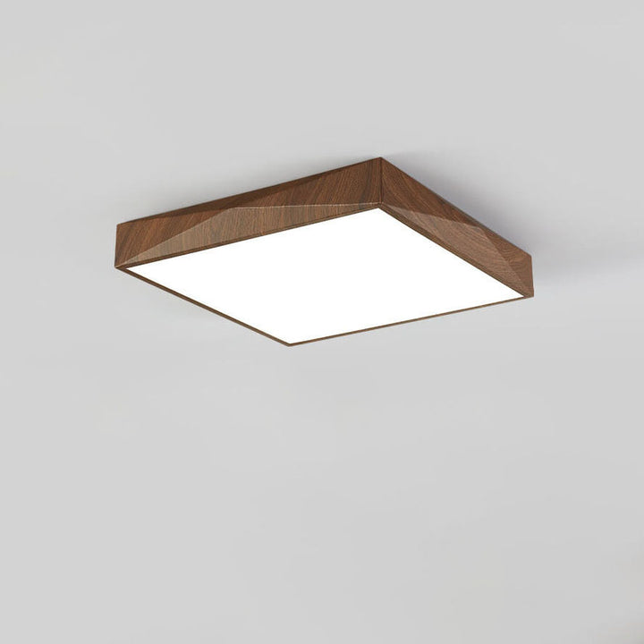 Modern Minimalist Wood Grain Iron Acrylic Square Geometry LED Flush Mount Ceiling Light for Living Room