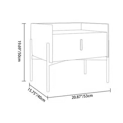 Contemporain scandinave rectangulaire en cuir acier au carbone métal 1-tiroir pour table de chevet 