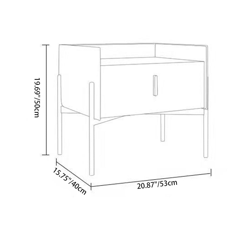 Contemporain scandinave rectangulaire en cuir acier au carbone métal 1-tiroir pour table de chevet 