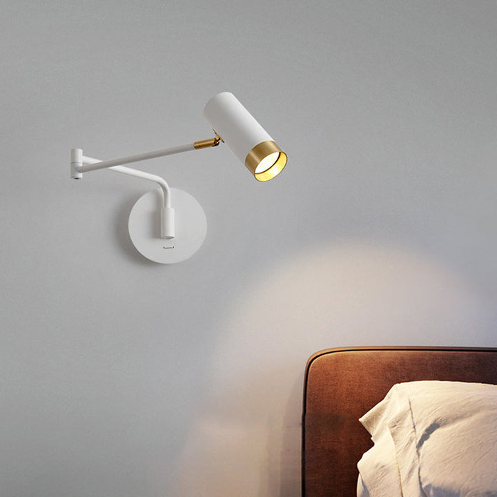 Lampe murale à bras télescopique cylindrique minimaliste moderne en fer avec 1 lumière pour chambre 