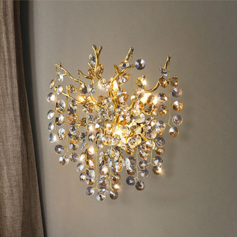 Applique murale moderne en aluminium de luxe avec cristal et perles à 2/3 lumières pour salon 