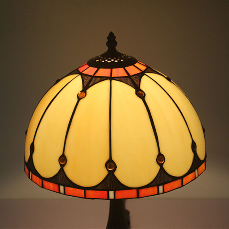 Vintage Tiffany Stained Glass Mediterranean Dome 1-Light Table Lamp