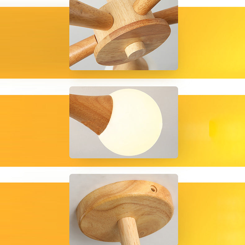 Traditioneller japanischer Holzrahmen-Kronleuchter mit Glas-Magiebohnen, 3/4/5 Lichter, für Wohnzimmer 