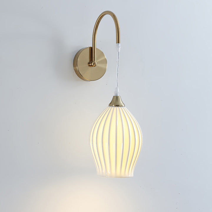 Traditional French Iron Ceramic Ball Ribbed Flower Bud 1-Light Wall Sconce Lamp For Bedside
