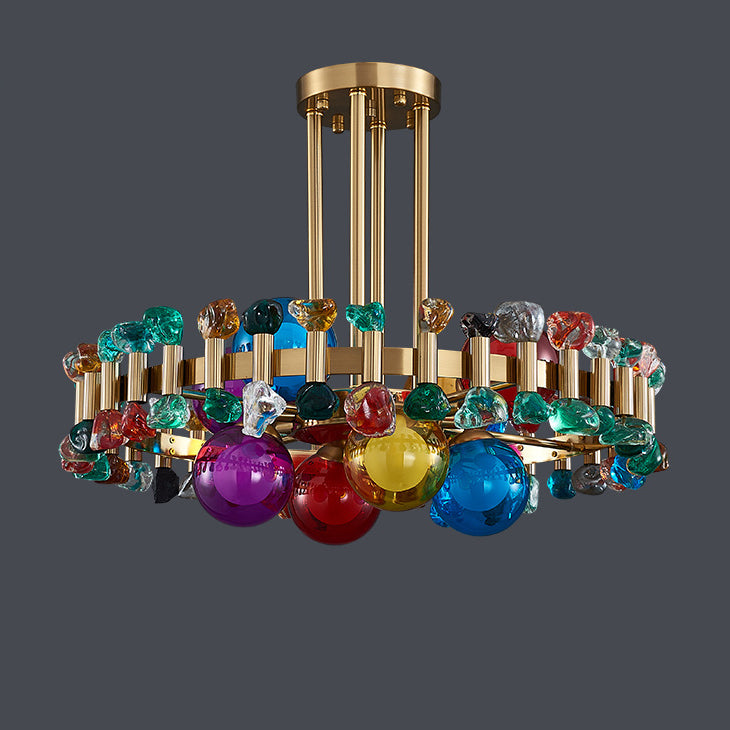 Moderner Luxus Gold Finish Rahmen Bunte Glas Schatten 6/8/10-Licht Kronleuchter Für Wohnzimmer 