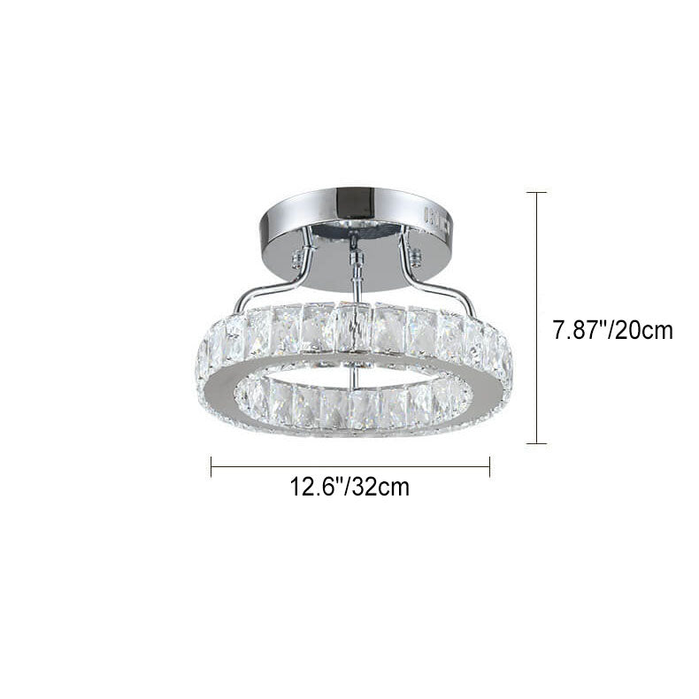 Modern Classic Crystal Round Chrome LED Semi-Flush Mount Ceiling Light