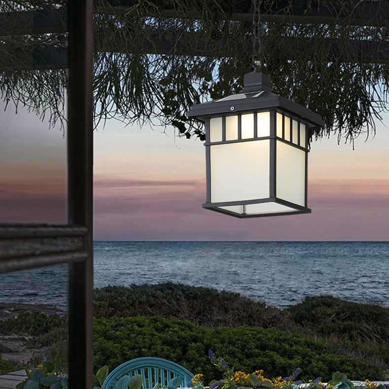 Traditional European Solar Waterproof Aluminum Glass Cubic Pane LED Pendant Light For Garden