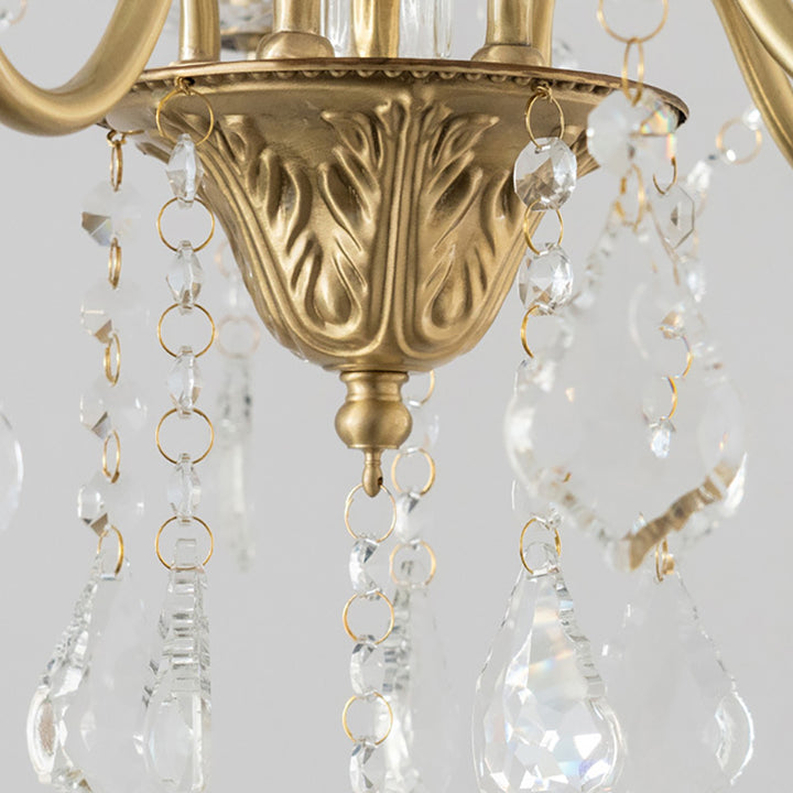 Candelabro de Cristal Redondo Francés Tradicional de Rama Completa de Latón Vidrio 5/6/8 Luces para Sala de Estar 