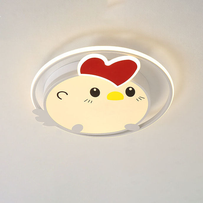 Childlike Cartoon Chick Acrylic Round LED Kids Flush Mount Ceiling Light