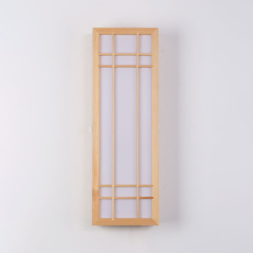 Aplique de pared LED de acrílico de madera maciza rectangular tradicional japonesa para dormitorio 