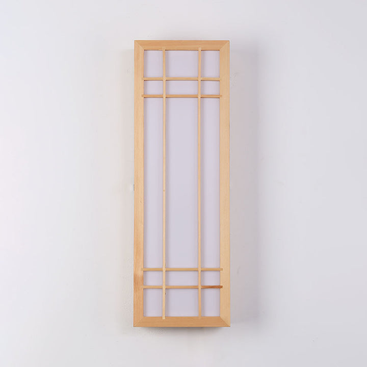 Aplique de pared LED de acrílico de madera maciza rectangular tradicional japonesa para dormitorio 
